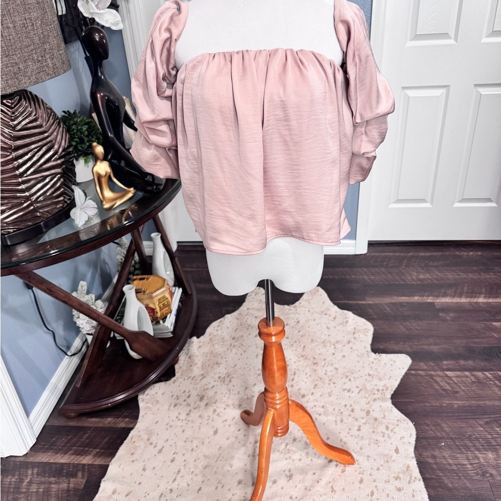 Marciano Pink Puff Sleeve Smocked Blouse